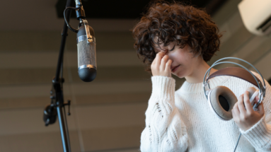 frustrated singer in a recording studio