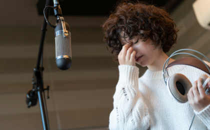 frustrated singer in a recording studio