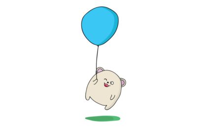 Illustration of a bear being lifted off the ground while holding a balloon