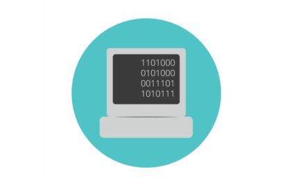 computer screen with binary code