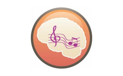 Illustration of a brain with music notes