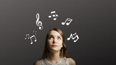 Woman thinking about musical notes