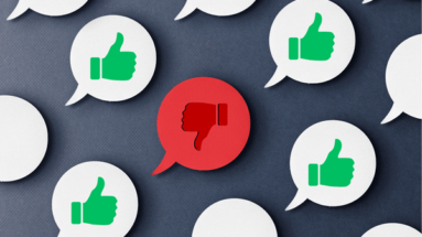 illustration of speech bubbles with thumbs up and thumbs down