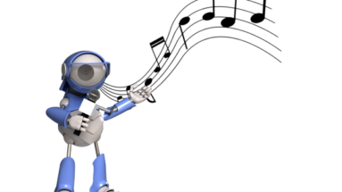photo of a robot singing into a microphone