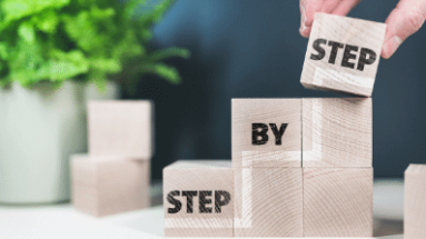 photo of wooden blocks that say "step by step"