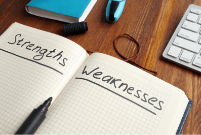 photo of notebook listing strengths and weaknesses