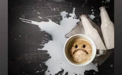 Milk spilled on a table