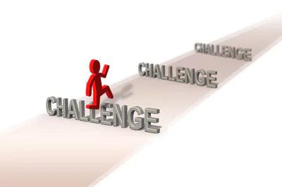 challenges illustration of a figure jumping over the word "challenge" like a hurdle