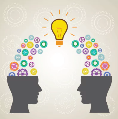 collaboration illustration of two minds coming together to form an idea