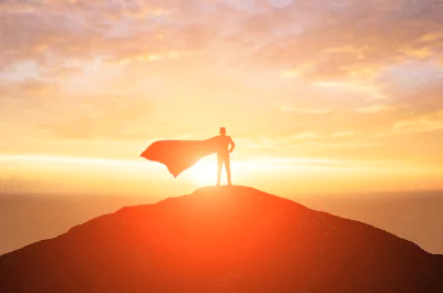 hero sunrise photo of a hero's silhouette in the sunrise