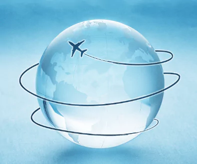 tour graphic of an airplane flying around the world